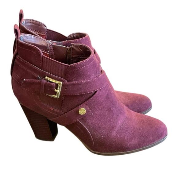 Tommy Hilfiger Burgundy Suede Ankle Boots Booties Women’s 6 Block Heel - Picture 1 of 6